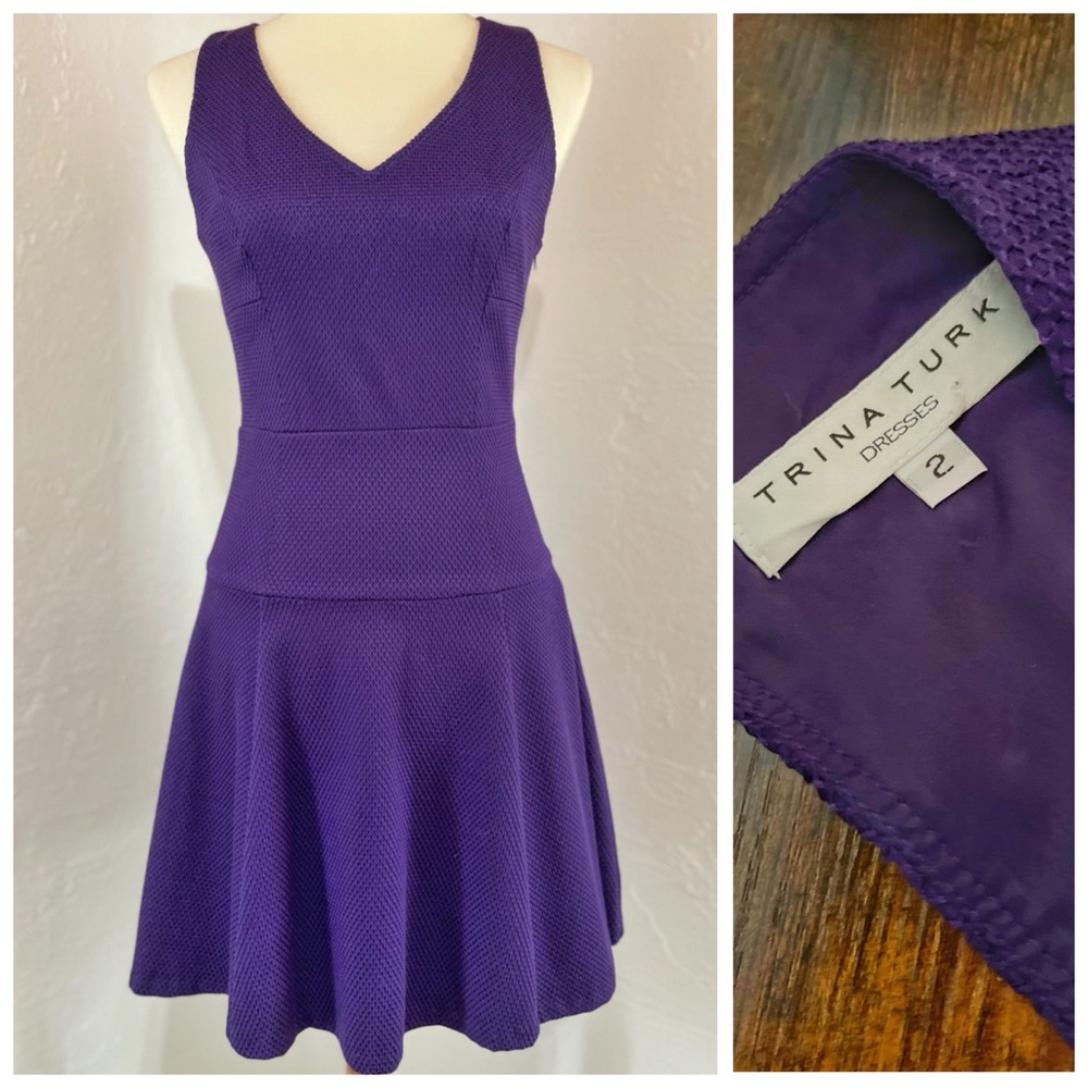Trina Turk Purple Violet Fit & Flare Mini Dress Sz 2